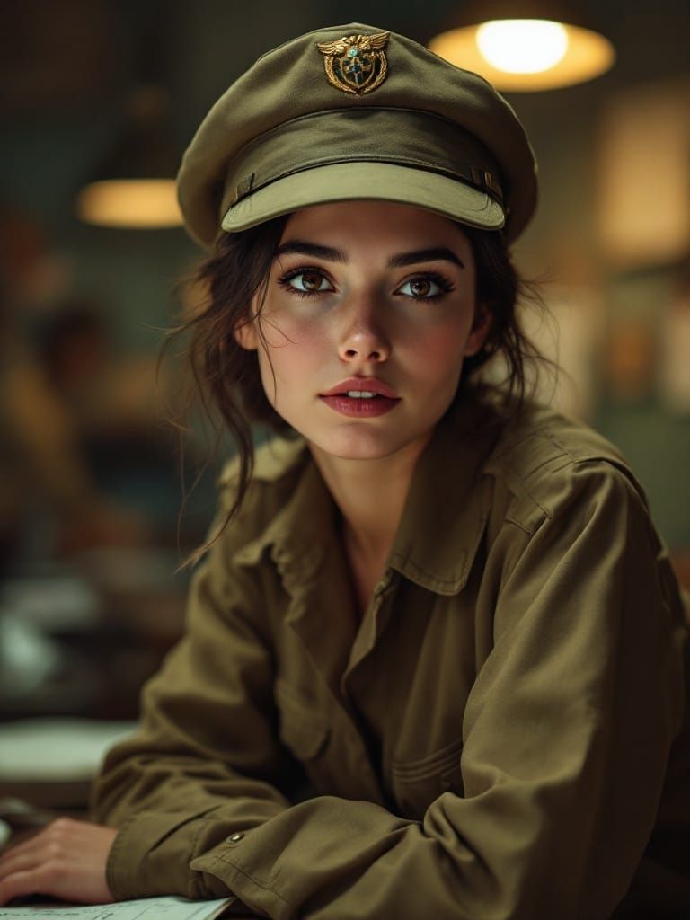 Young Soldier Embraces Quiet Strength in Vintage Military At...