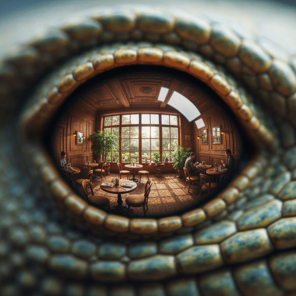 Surreal Lizard Eye Reflection of Cozy Cafe