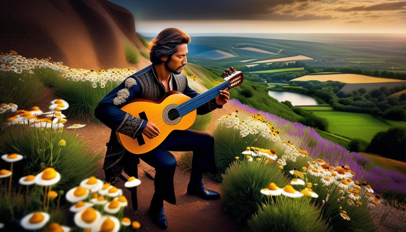 Lute Player in Glen: Hyperrealistic Photorealistic Masterpie...