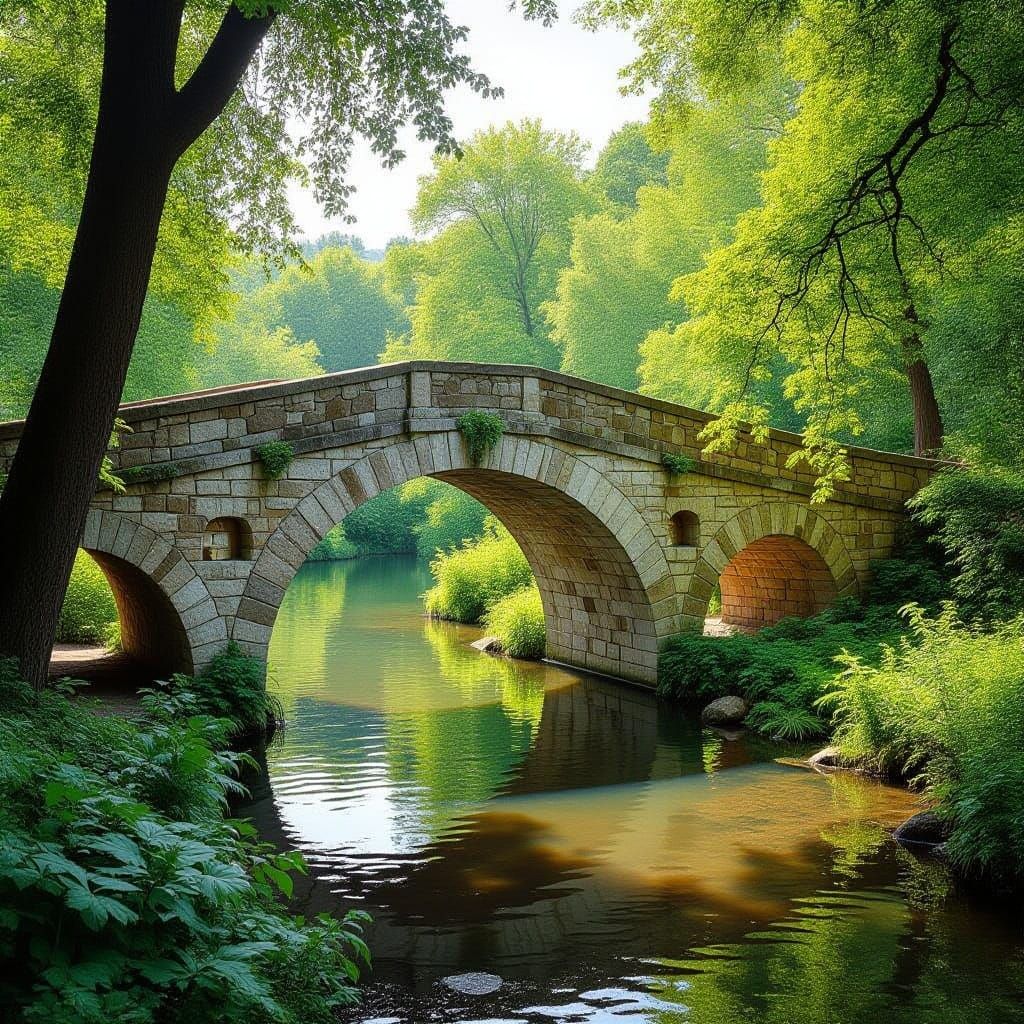 Roman Bridge in Lush Green Landscape