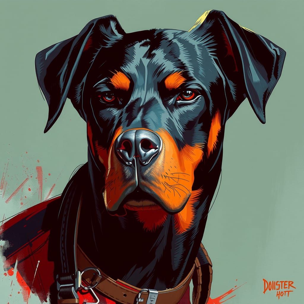 Sinister Doberman Portrait in a Dark Style