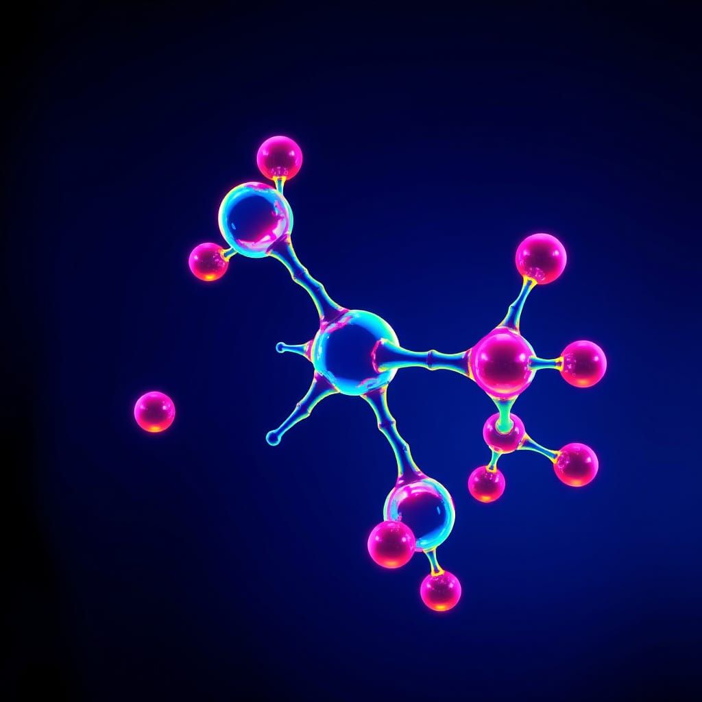 Glowing Chemical Molecule in Neon-Lit Tessellation