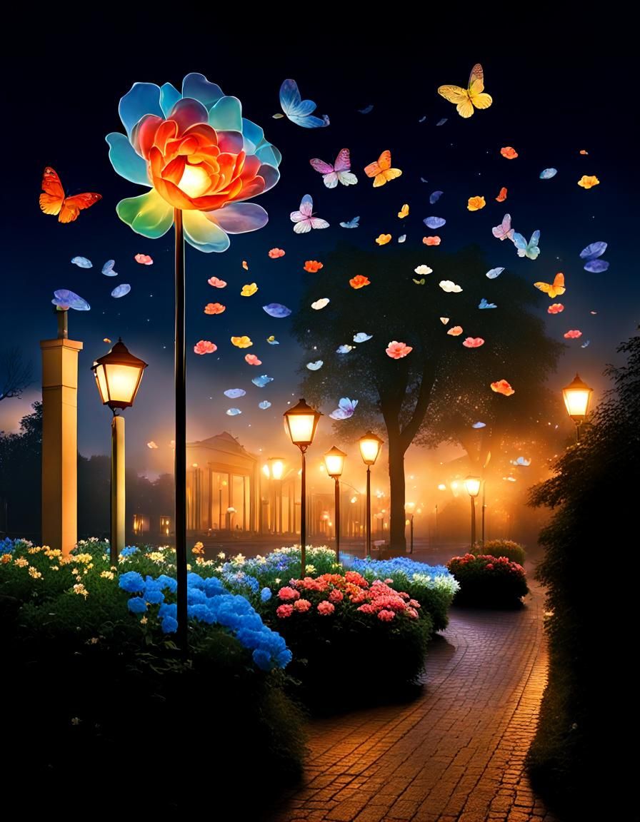 Vibrant Evening Fountain Scene with Woman and Frog-King