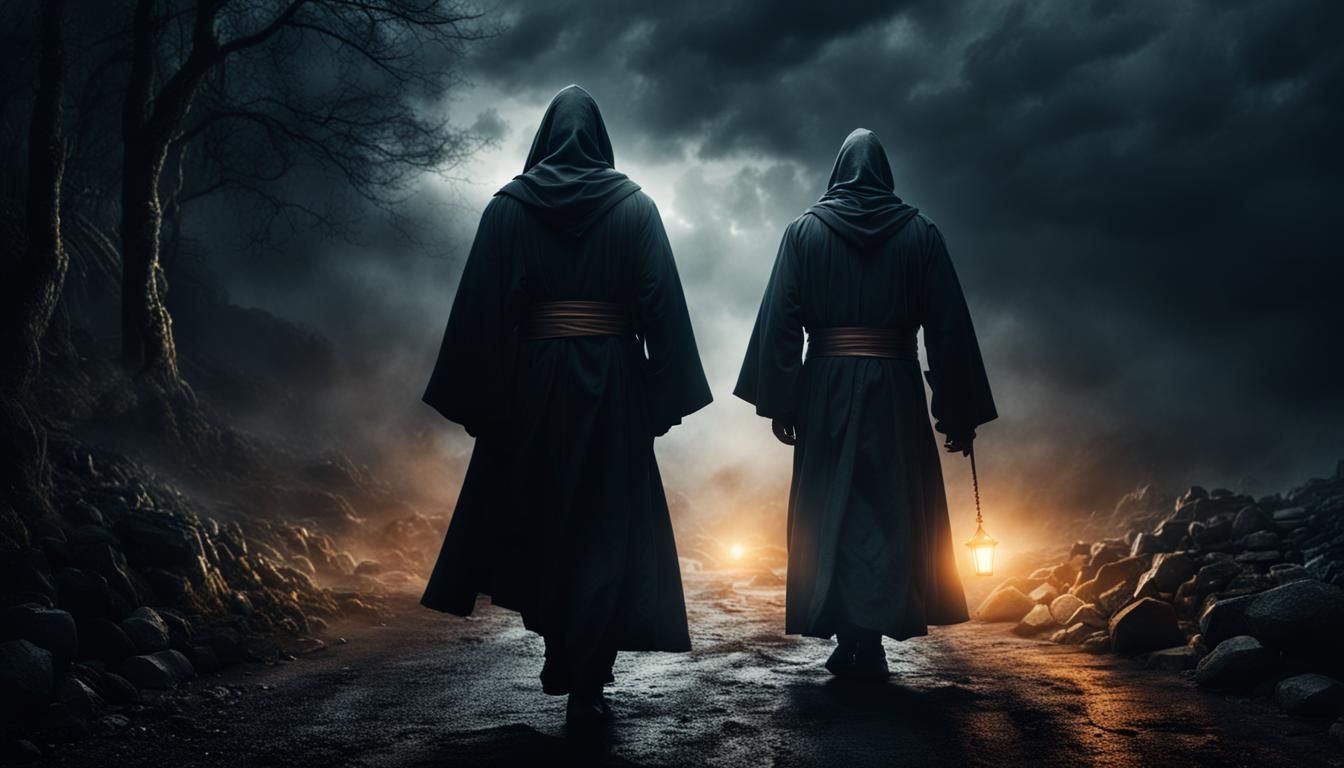 Mysterious Monk Emerges from Stormy Fog