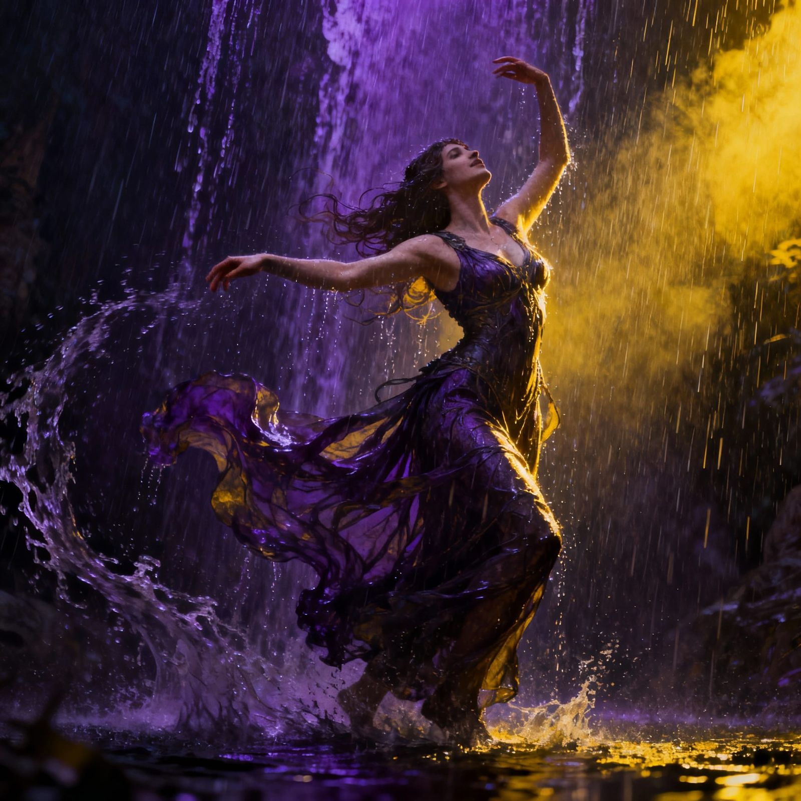 Woman Dancing in Rain, Dark Fantasy Splash Screen Art
