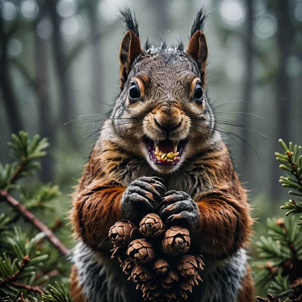 Squirrel Feast: Hyperrealistic Wildlife Macro Shot