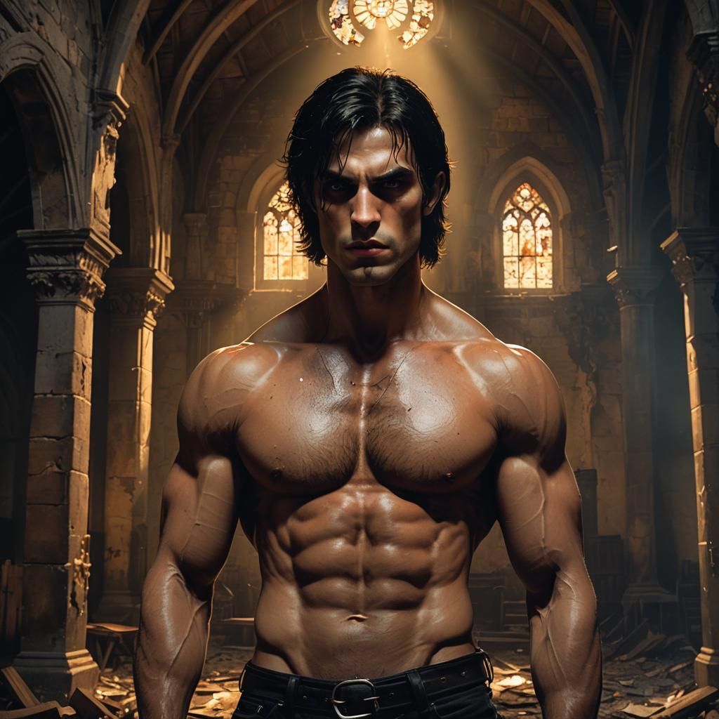 Vampire in Abandoned Church: Dark Fantasy Illustration