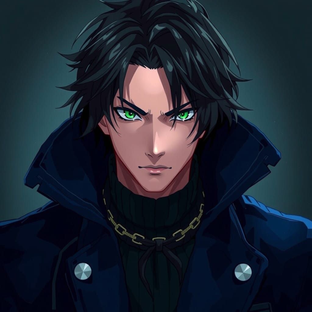 Anime Fighter Masterpiece with Shadow Aura and Dark Blue Coa...