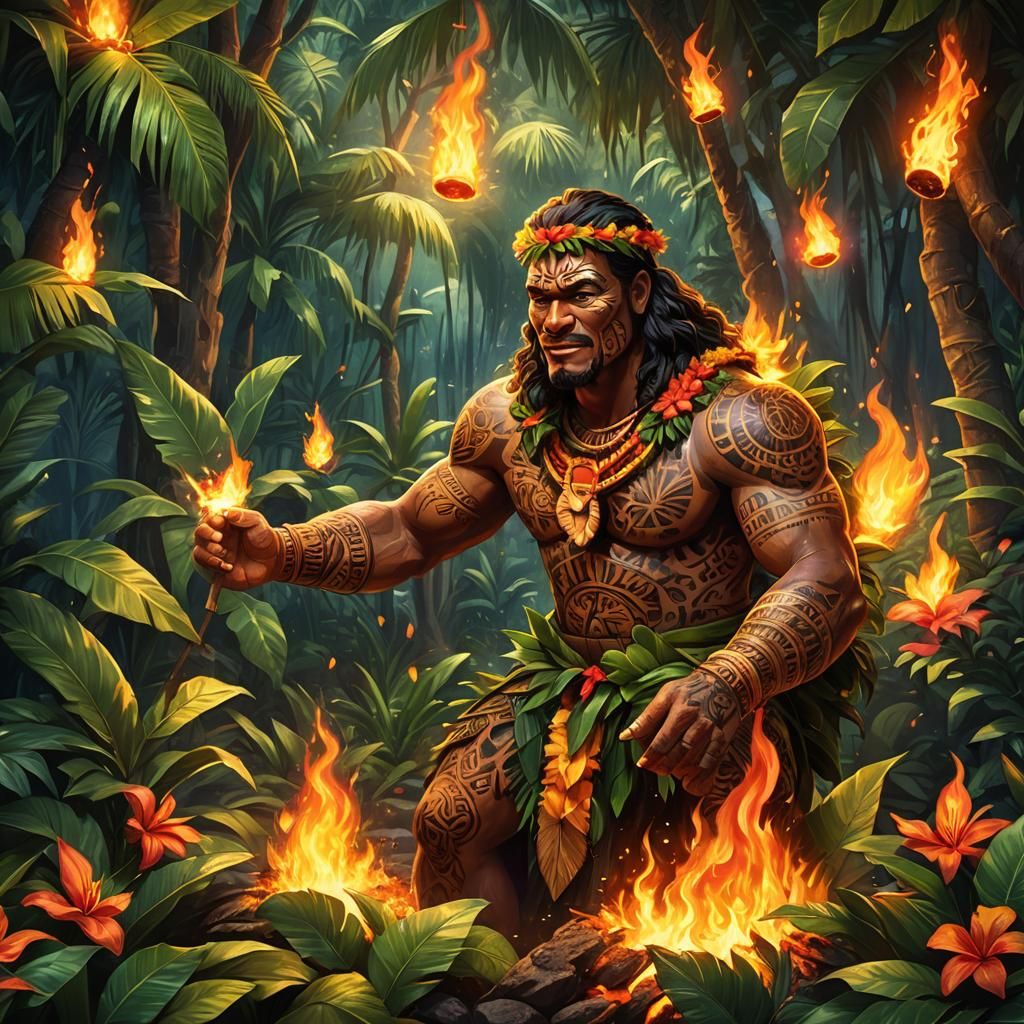 Mystical Hawaiian Kahuna in Lush Tropical Setting