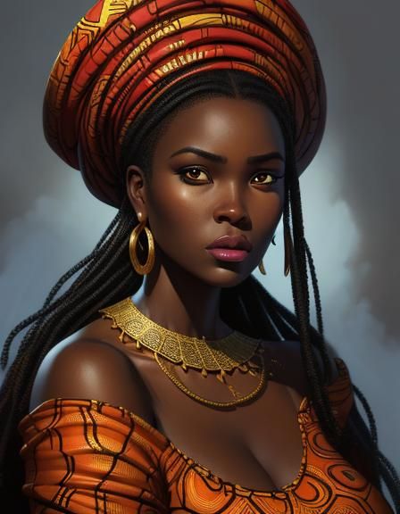 African beautiful voluptuous woman in dress, digital art,8k ...