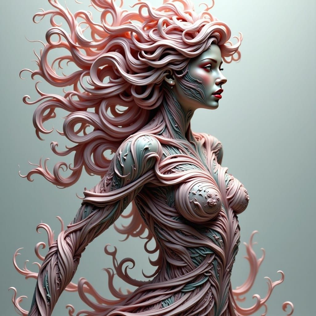 Dynamic Digital Sculpture with Intertwining Swirls