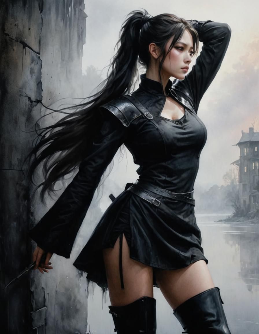 Eve from Stellar Blade in Watercolor Silhouette