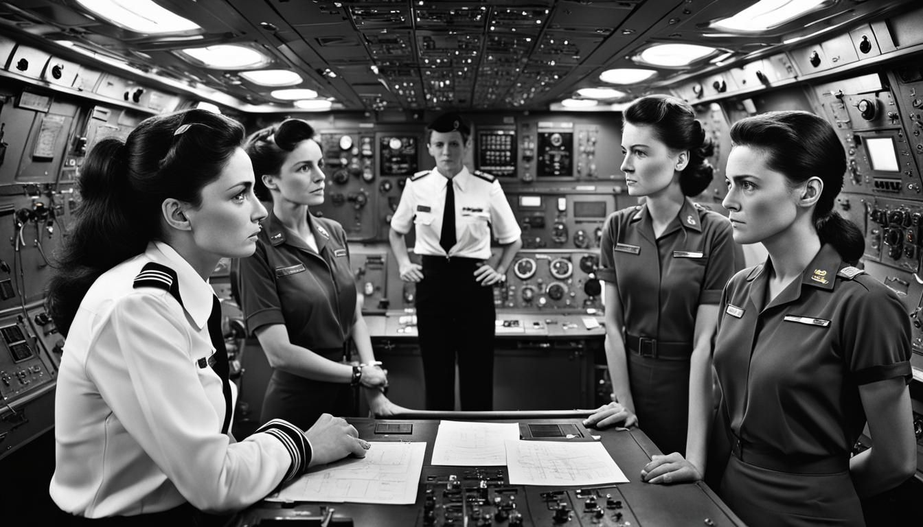 Five Female Officers in Unison on an Aircraft Carrier