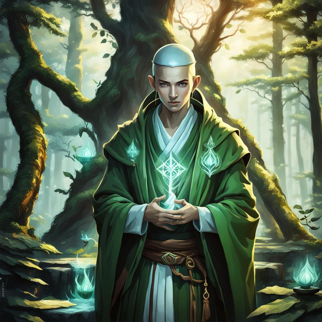 Saintly Monk in a Fantasy Forest
