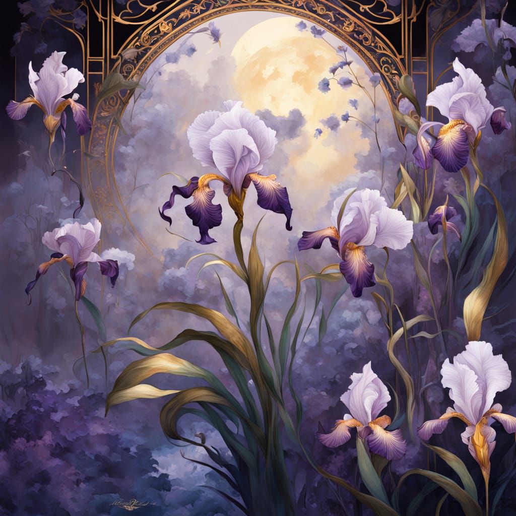 Ethereal Black Iris Blooms in Mystical Chinese Garden