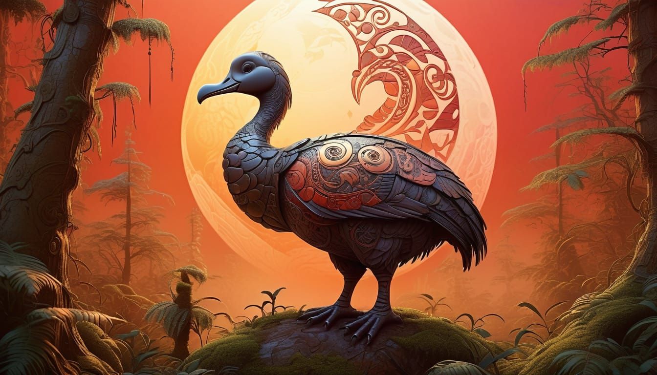 Dodo Bird Adorns Ancient Forest with Haida Patterns, Under C...