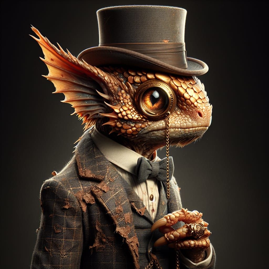 Golden Kobold in Tattered Suit: Fantasy Art
