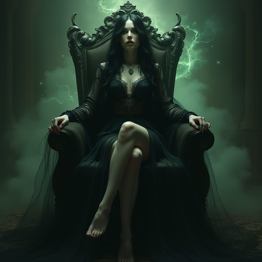 Mystical Goddess on Throne in Gothic Surreal Style