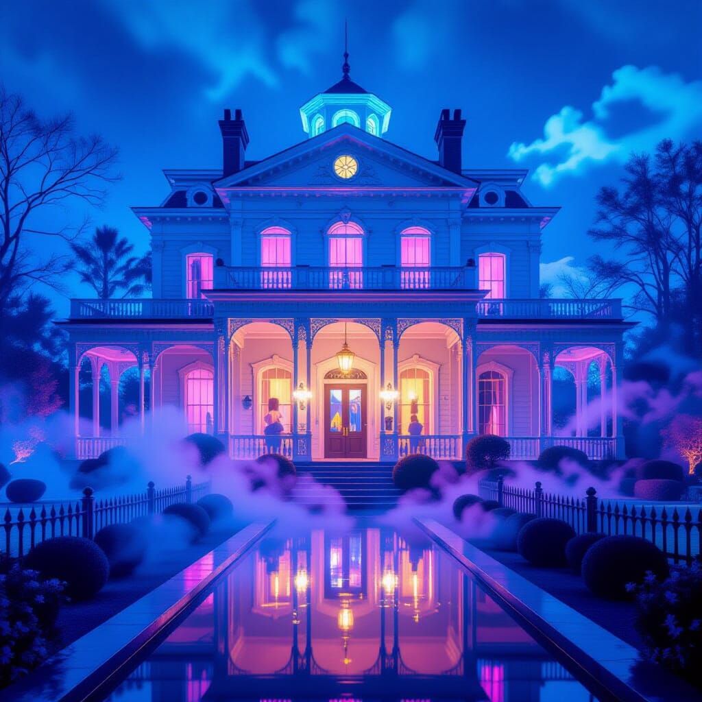 Ethereal Haunted Mansion with Luminous Installation Lighting
