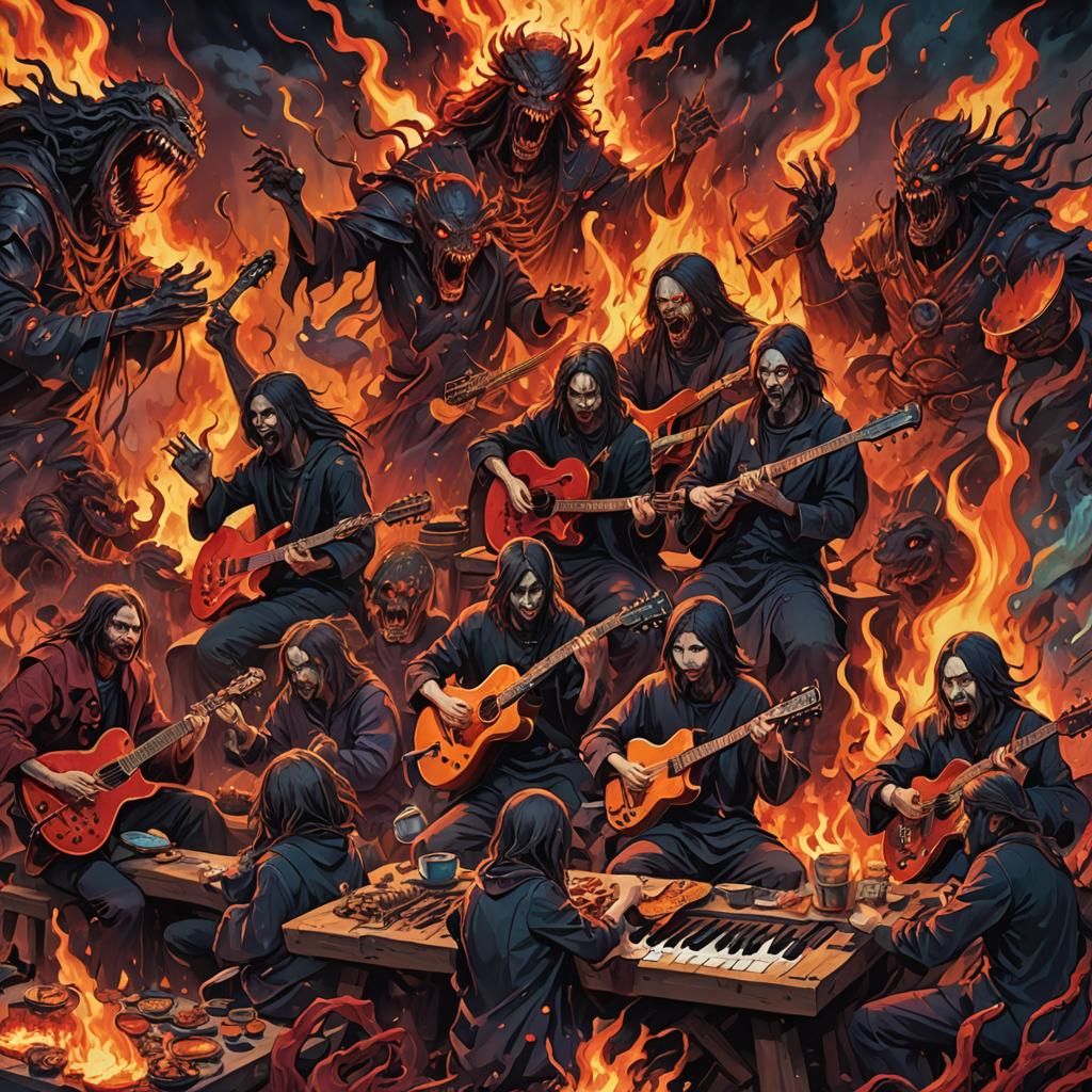 Surrealistic Anime Last Supper in Hellish Landscape