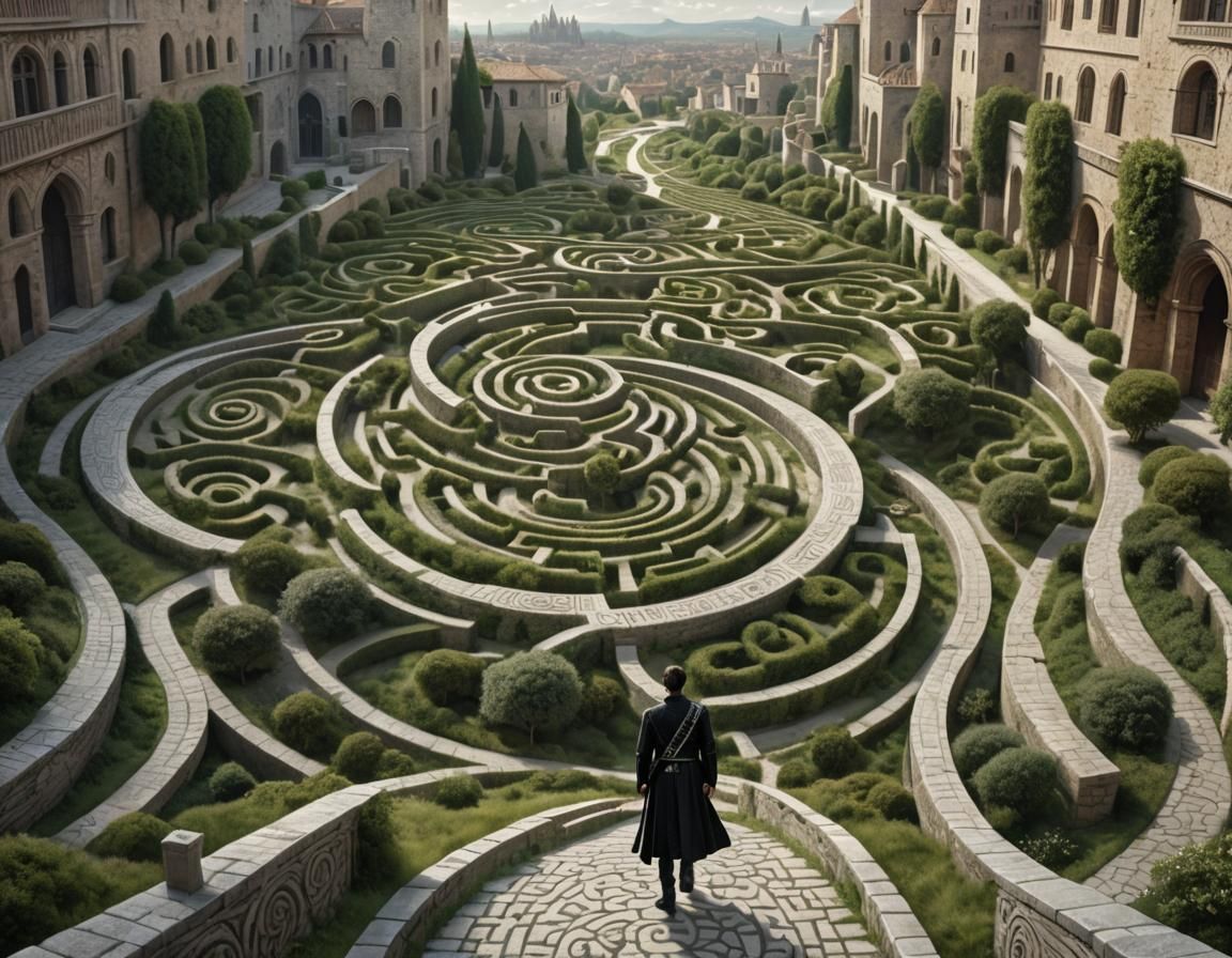 Surreal Maze Walker in a Melting Landscape