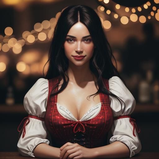 Oktoberfest Woman in Dirndl Dress with Magical Ambiance