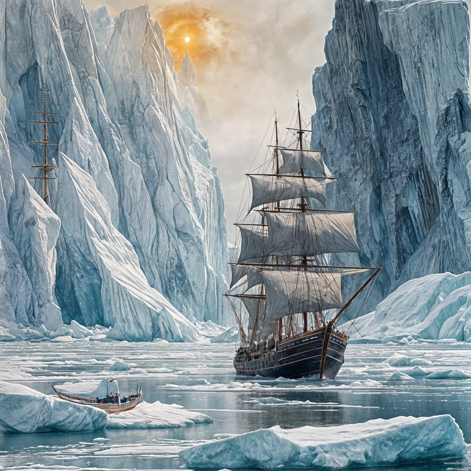 Schooner Embraced by Arctic Ice: A Surreal Vision