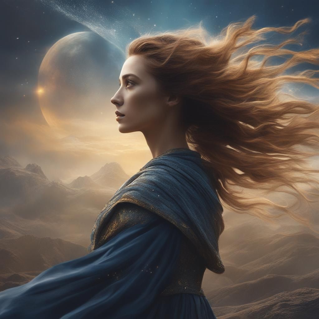 Dramatic Portrait of Woman Amidst Winds of Change