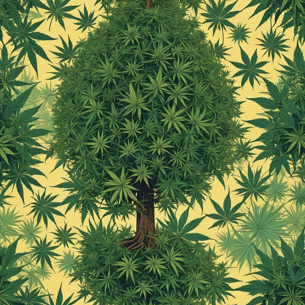 Giant Marijuana Tree over City in Pop Art Style