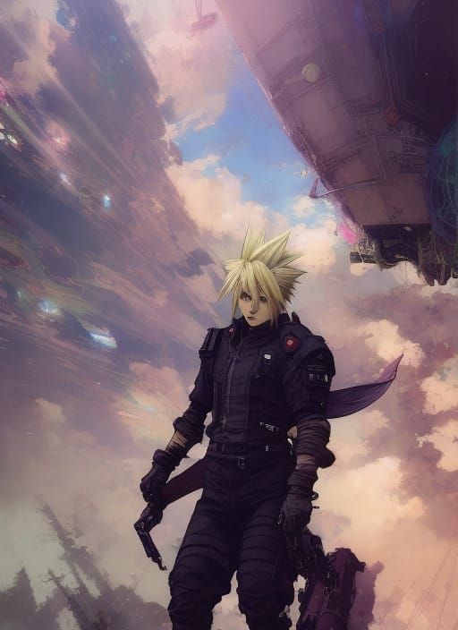 Cloud Strife Portrait in Expressionist Impressionist Style