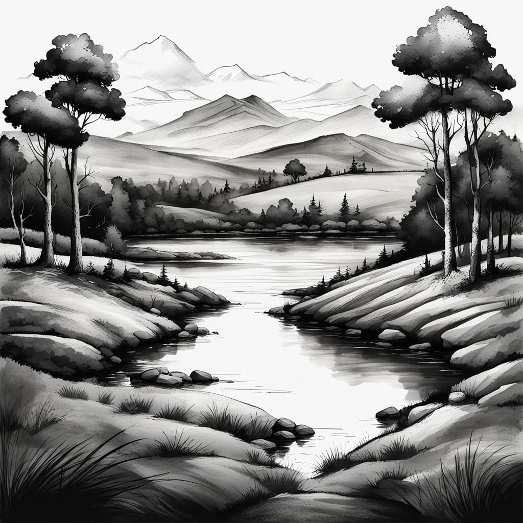 Ink Splash Art Landscape in High Resolution
