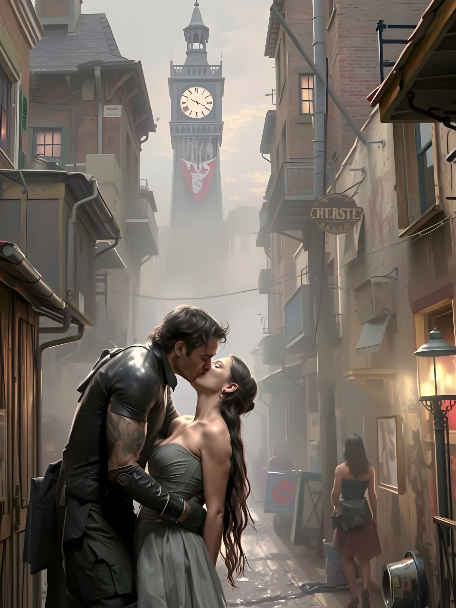 Darkly Romantic Kissing Scene in a Grungy Alleyway
