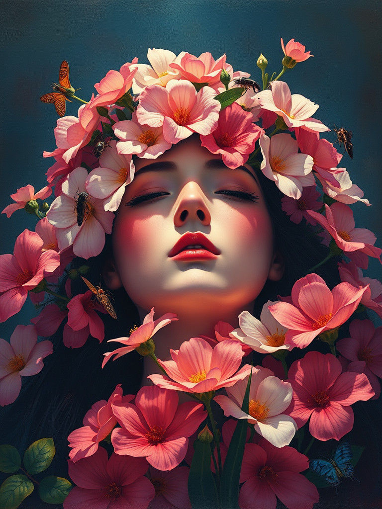 Japanese Surrealism Oil Painting with Vibrant Colors