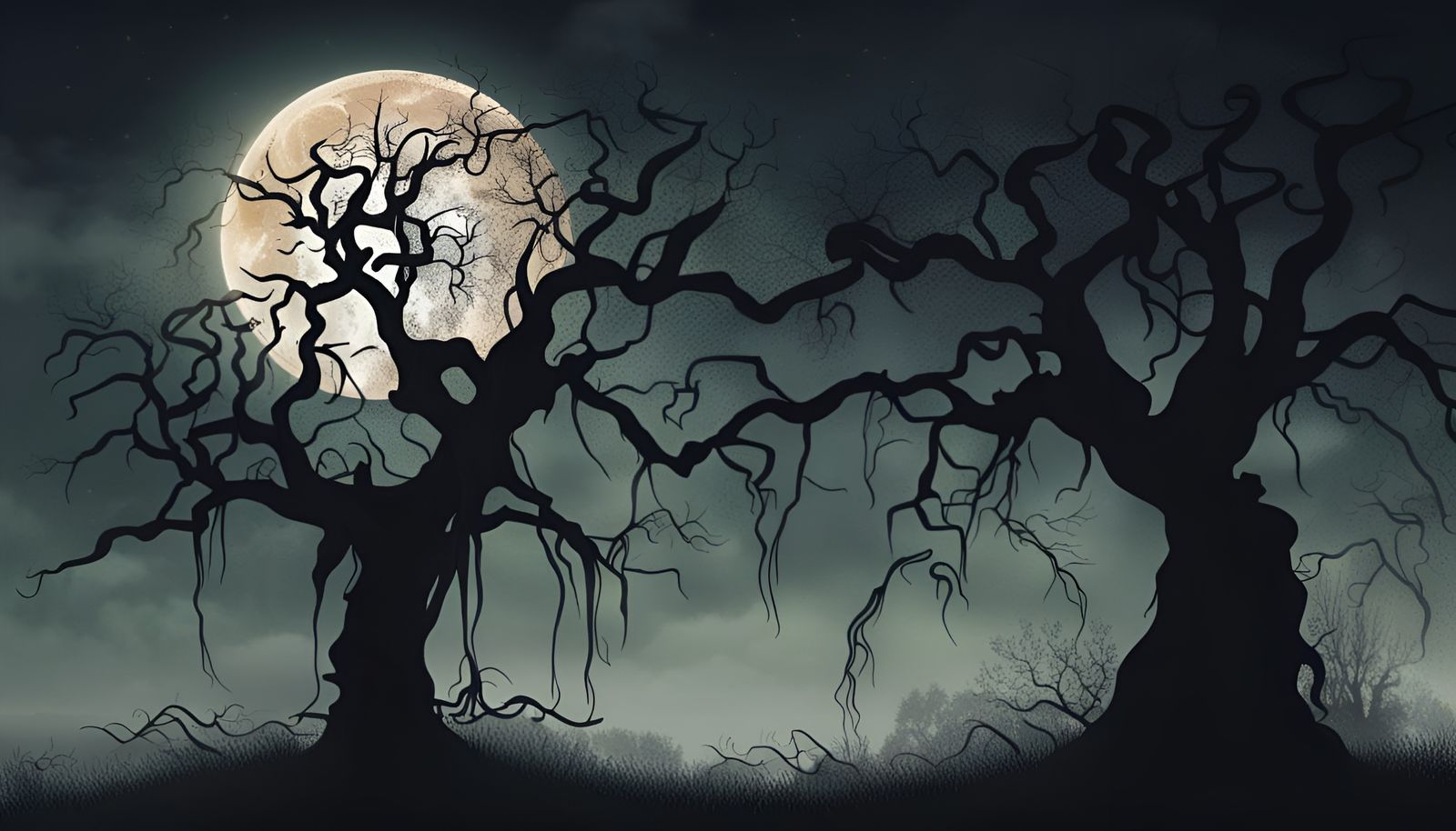 Scary Halloween Tree Silhouette with Moon