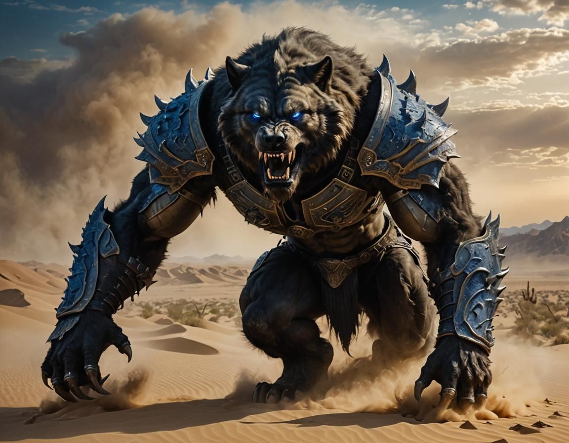 Paladin Bearwolfman Warrior Emerges from Sandstorm