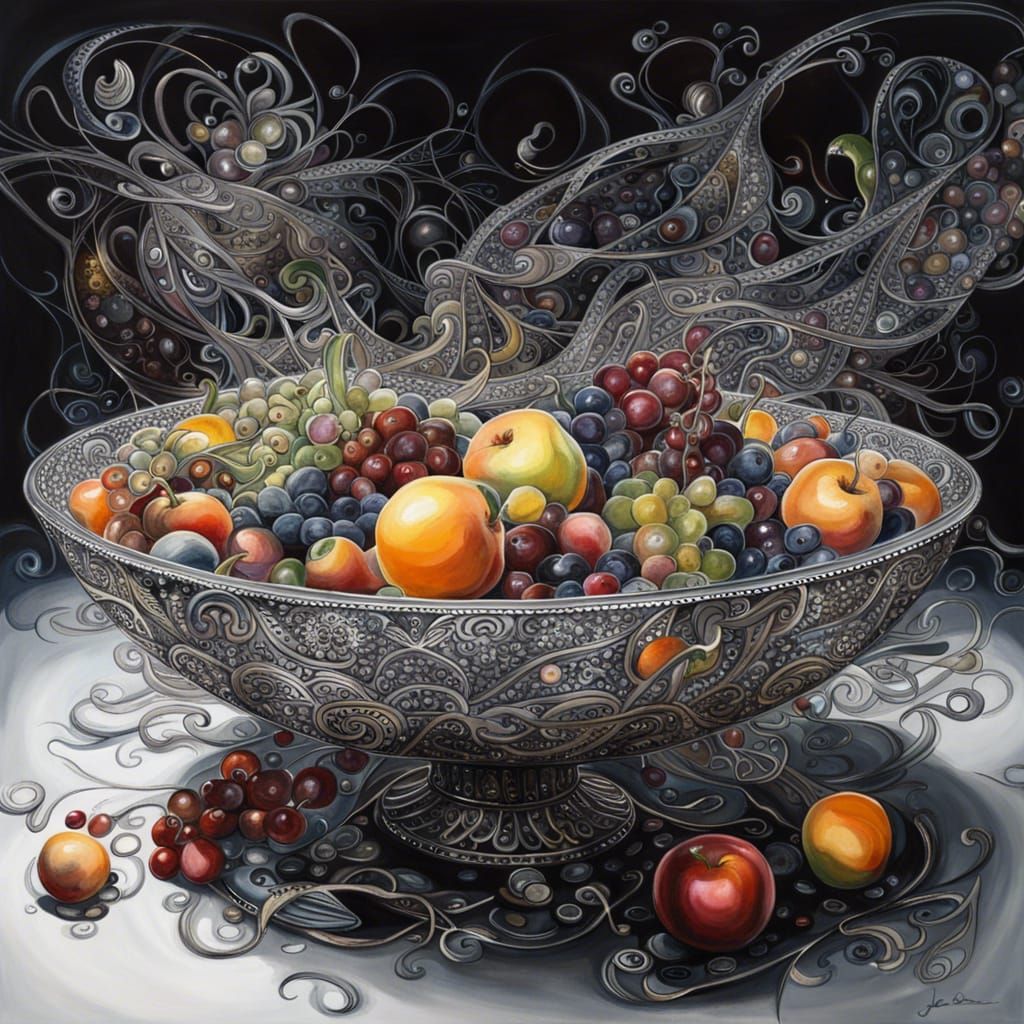 Still Life Painting with Fractal Fruit Bowl