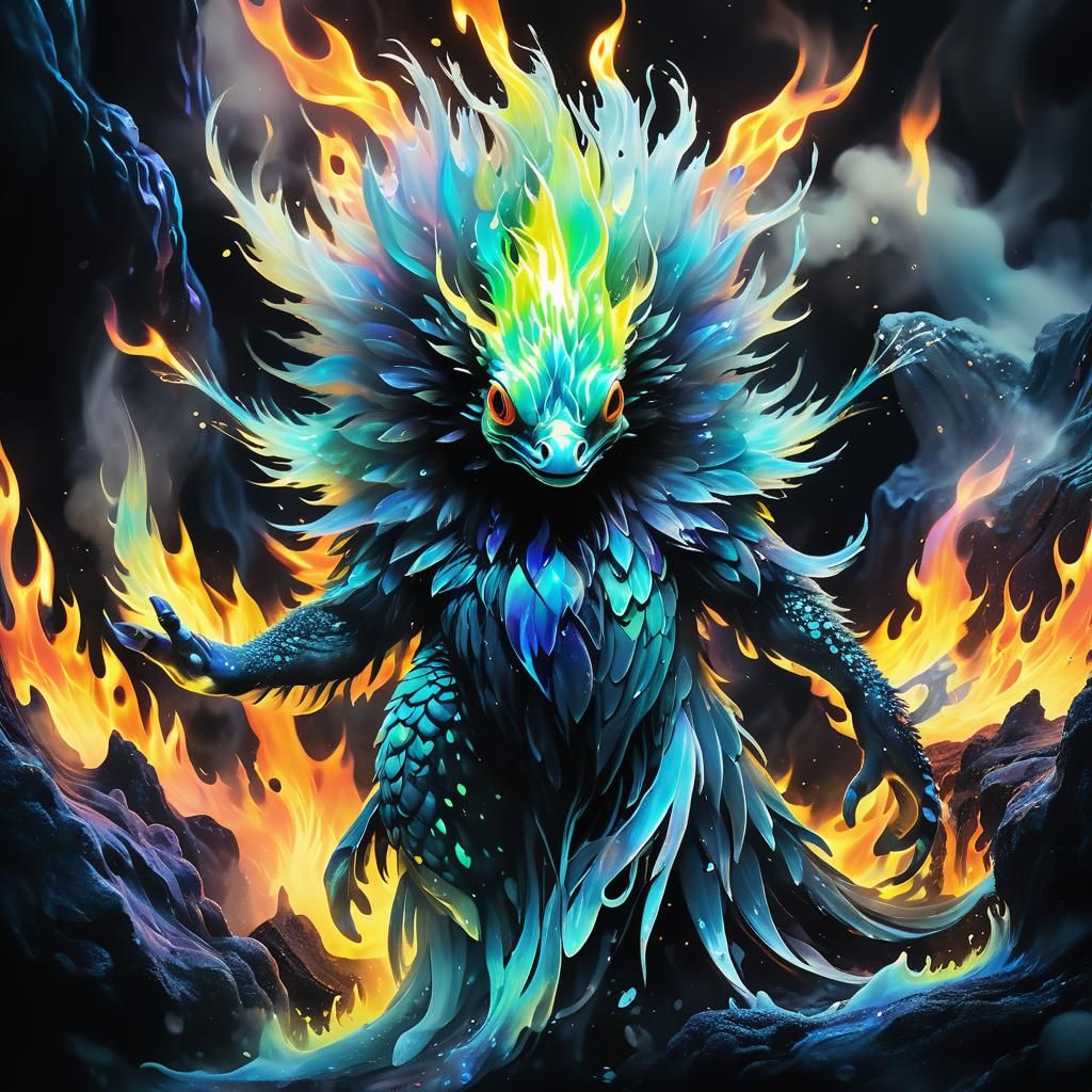 Bioluminescent Liquid Creature in Surreal Neon Cavern