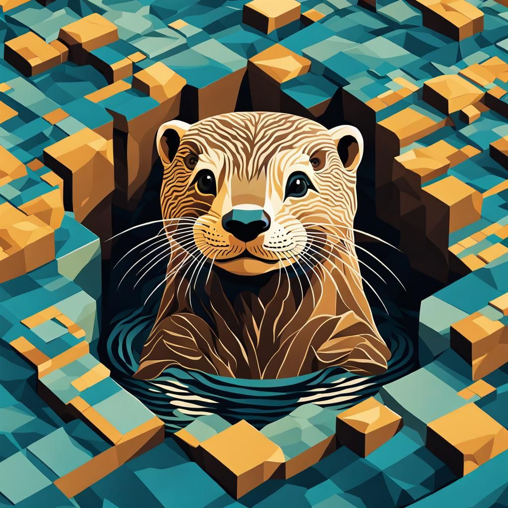 Happy Otter Tessellation Art in Cubist Style