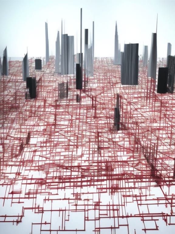 Kaleidoscopic Cityscape with 3D Music Notation