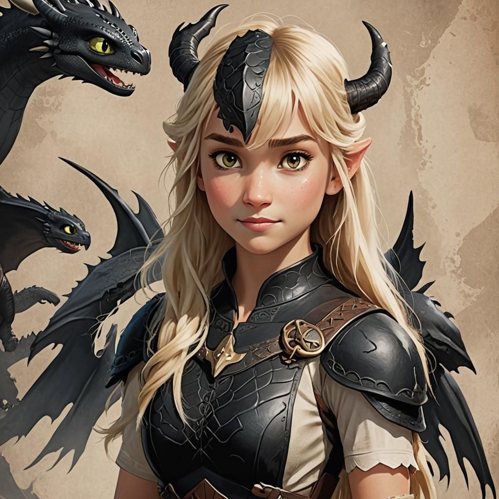 Blonde Woman with Black Dragon Digital Art
