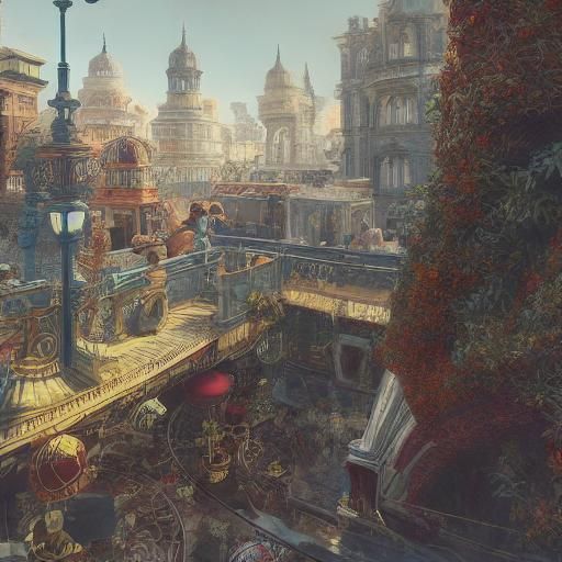 Vibrant Seaside Promenade at Sunset in Art Deco Style