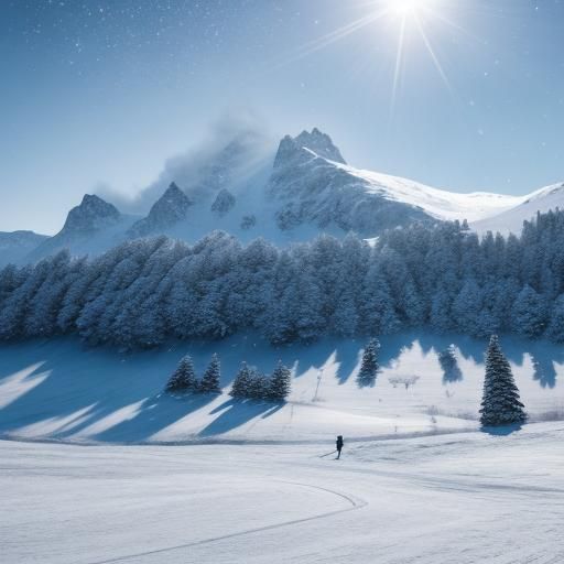 Зима. Снежные горы, горнолыжник крупным планом катится вниз --sref 3176244232