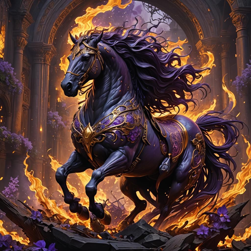 Fiery Dark Horse: A Digital Fantasy Art Piece