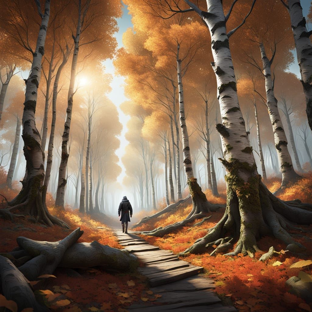 Fantasy Autumn Birch Forest Concept Art