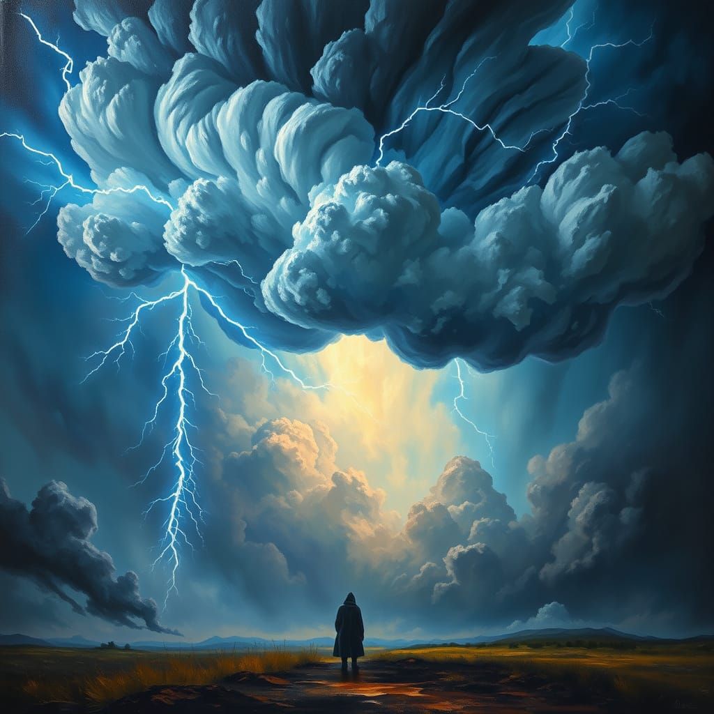 Surreal Landscape Illuminated by Thunderstorm Lightning