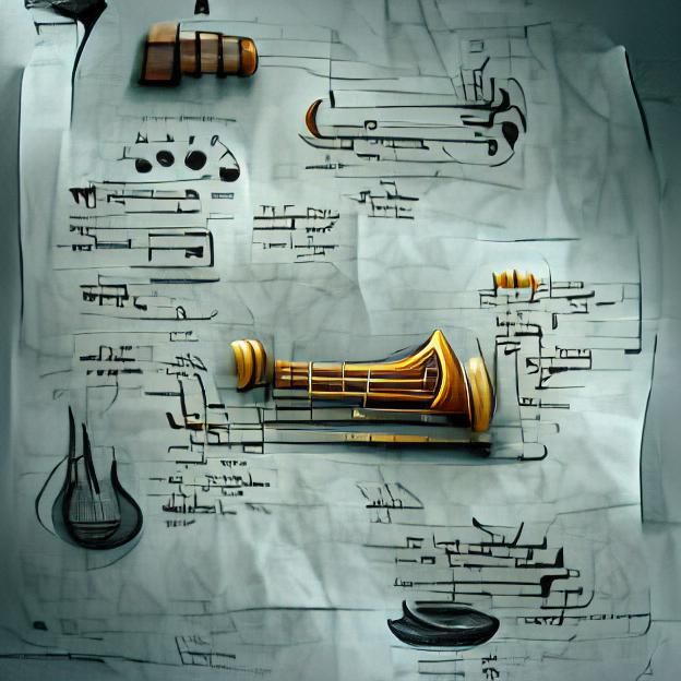 Ancient Musical Instrument Detailed Schematic Concept Art