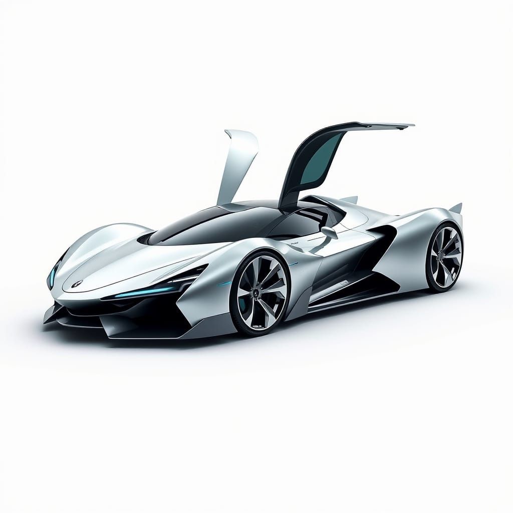 Futuristic Silver Bullet Car in High-Tech Aesthetic