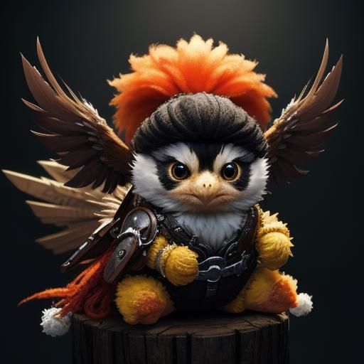 Cute Knitted Yellow Bird with Red Mohawk