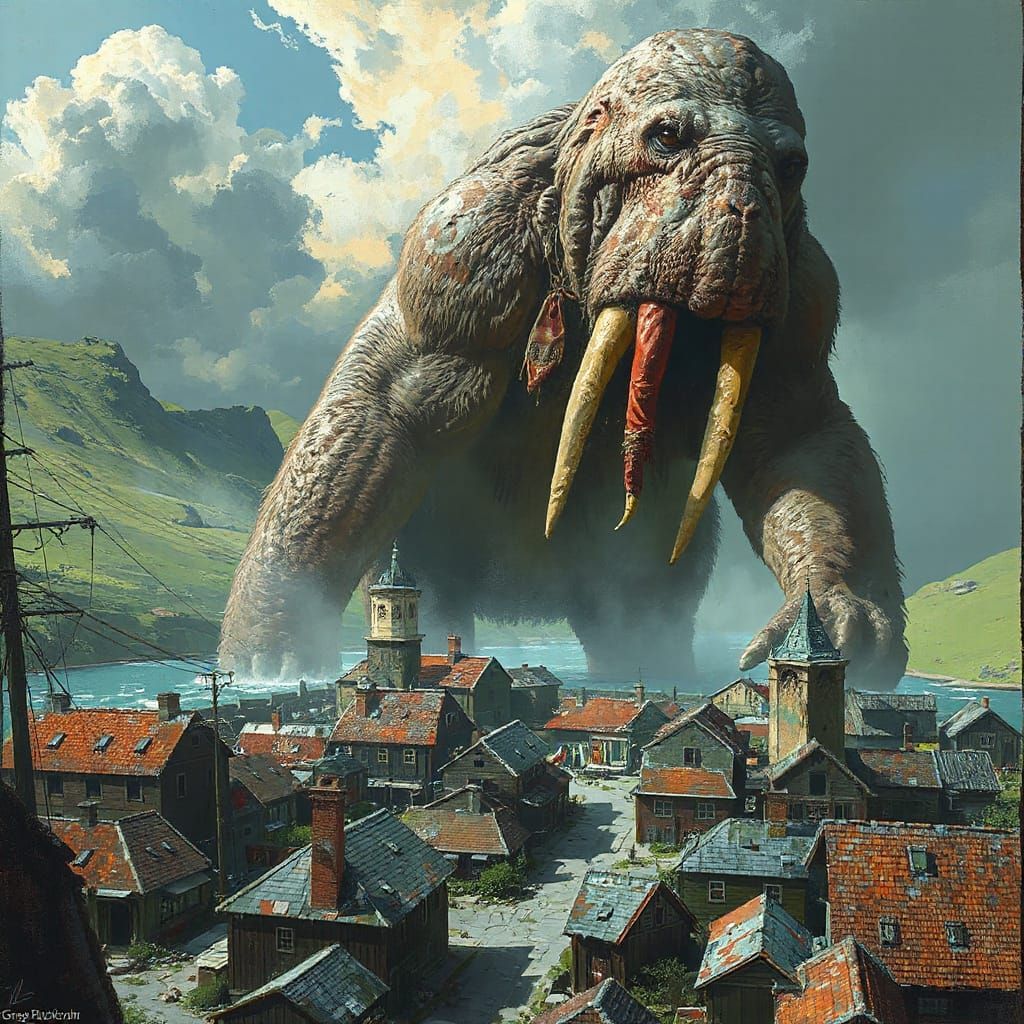 Gigantic Walrus-Man Looms Over Town