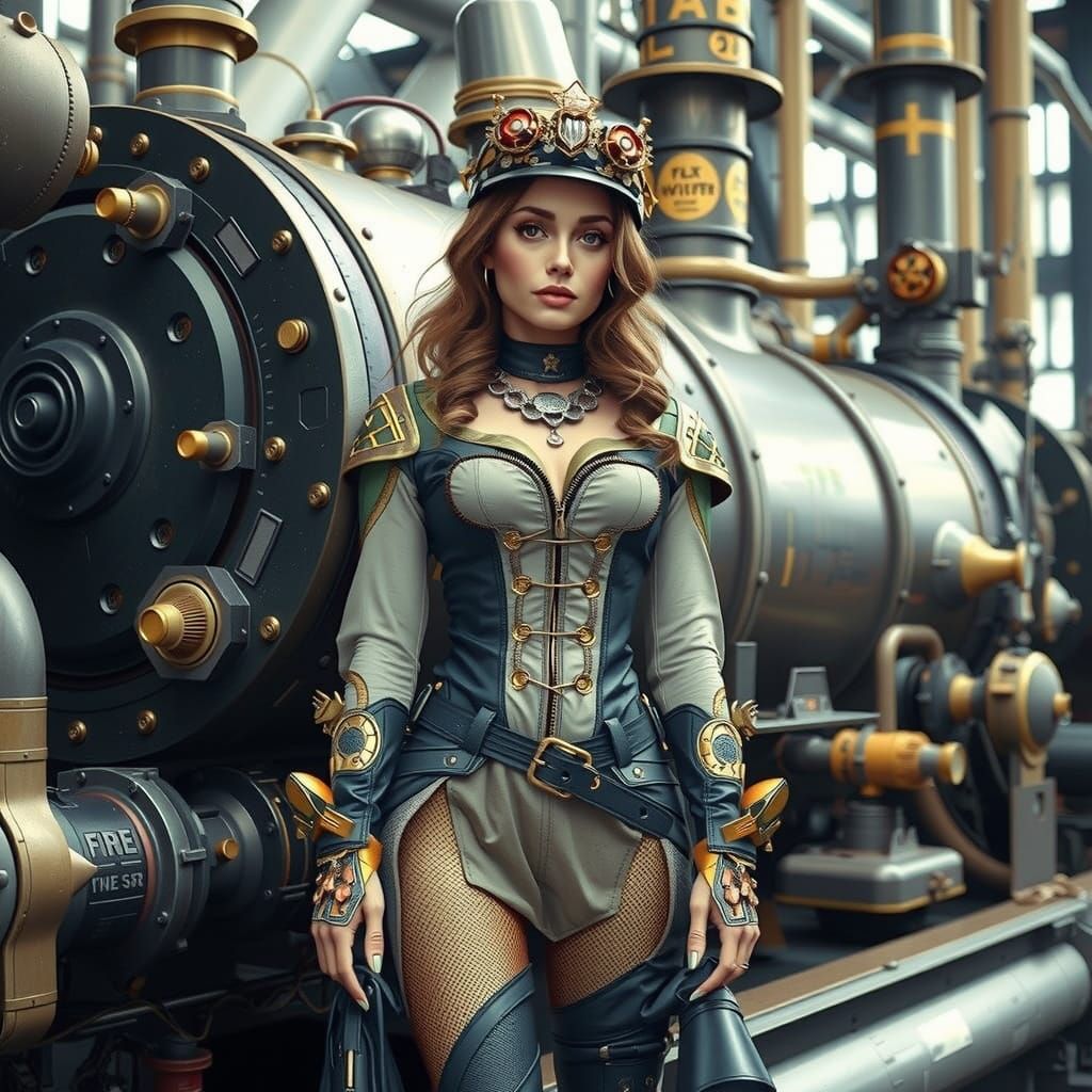 Heroic Woman in Neon Synthwave Landscape